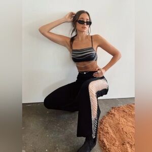 WeWoreWhat Black Denim with Silver Chain Leg Detail NWT